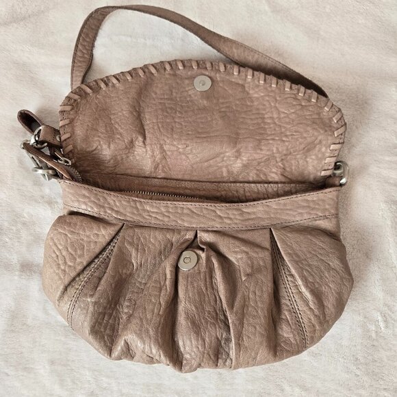 Liebeskind Berlin Leather Crossbody Bag Taupe Braided Flap Shoulder Purse - Picture 2 of 16